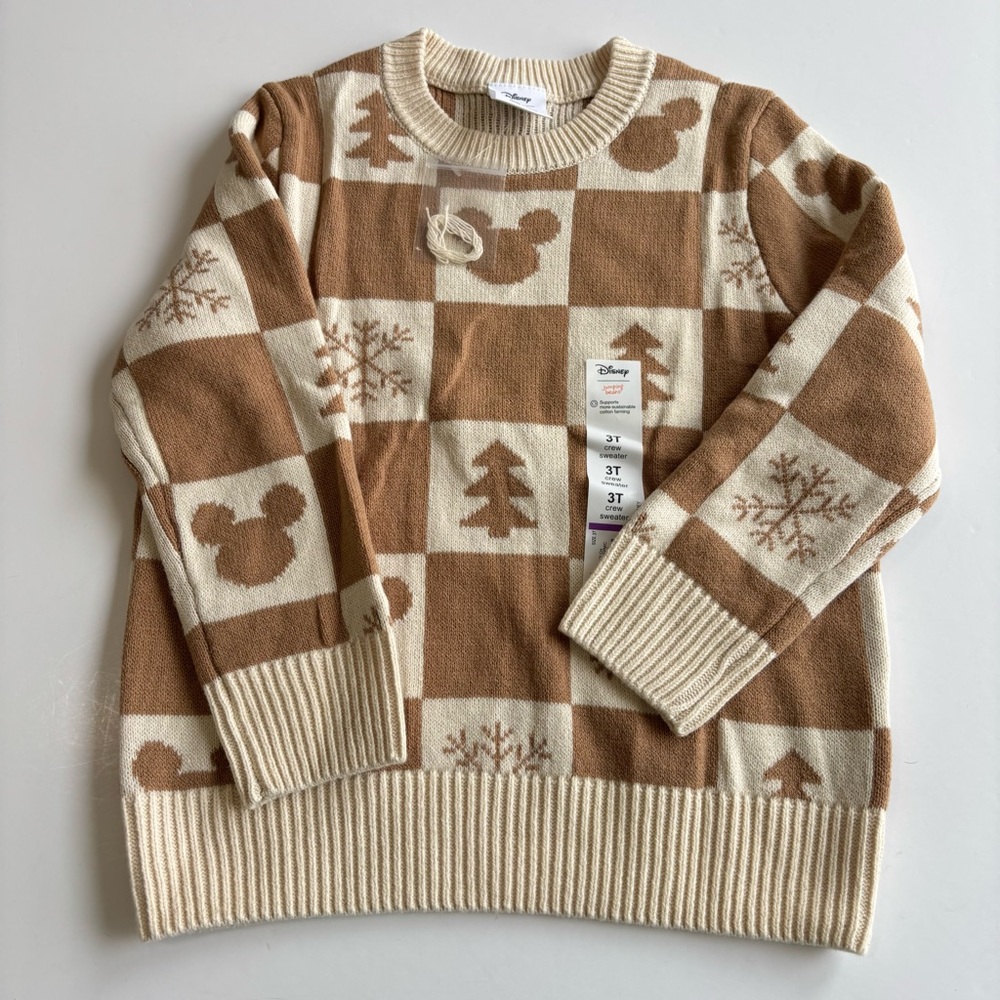 BN4 Jumping Bean Disney Cream Knit‎ Sweater Crewneck Boy 3T Holidays Outfit NWT